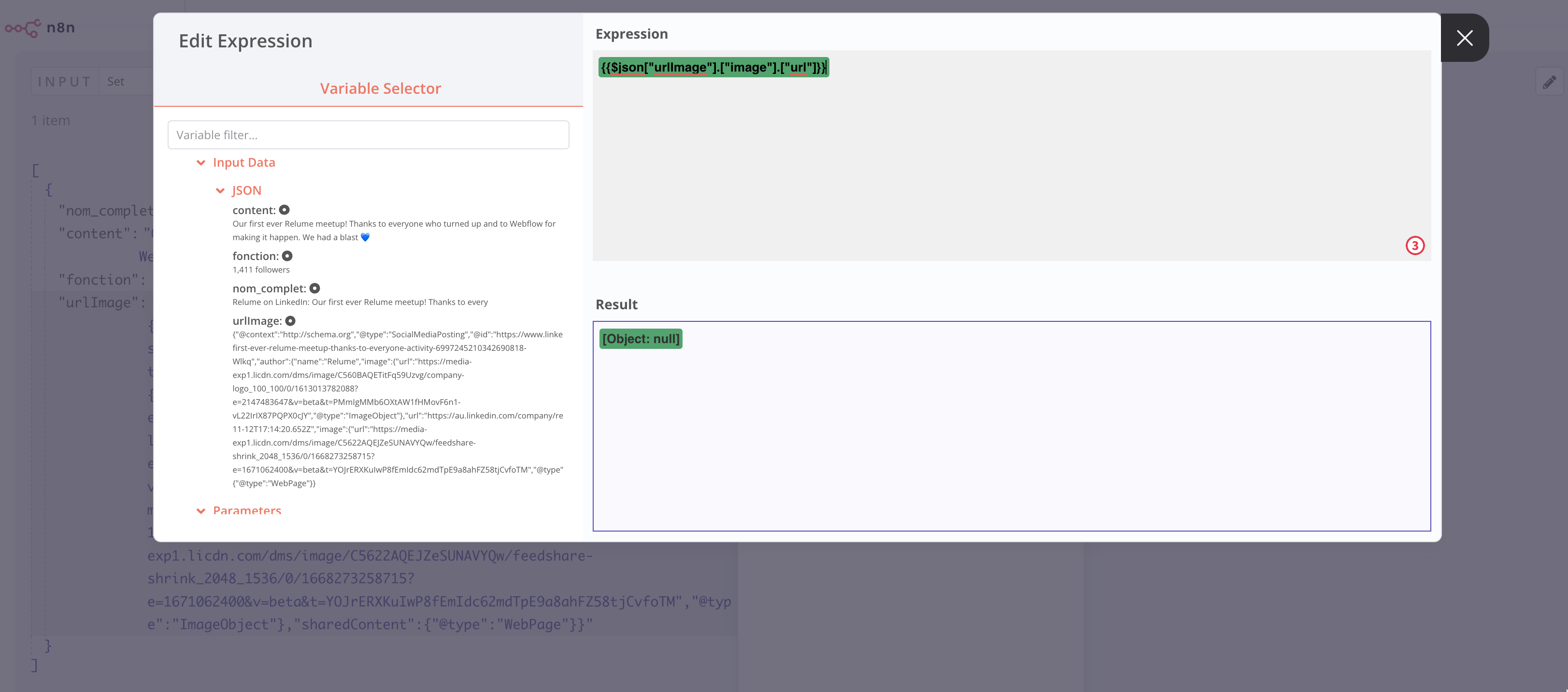 Access to a specific value of an object from previous Node