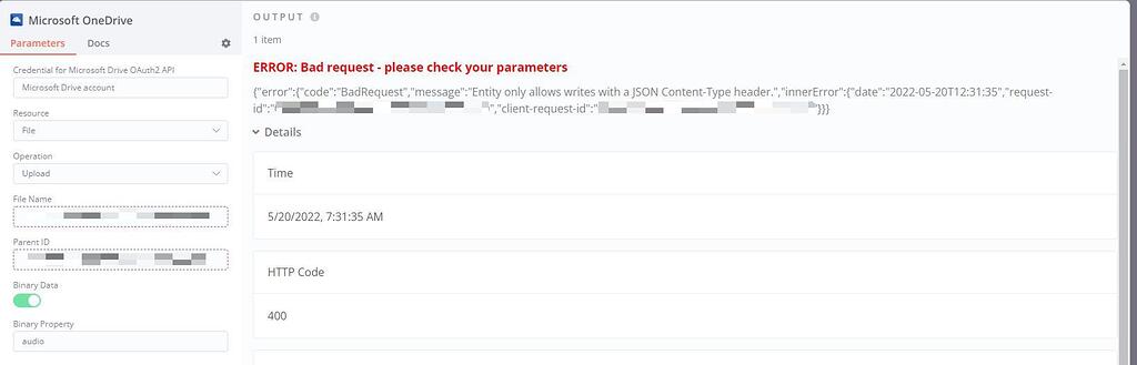OneDrive Node Error on File Upload - Questions - n8n