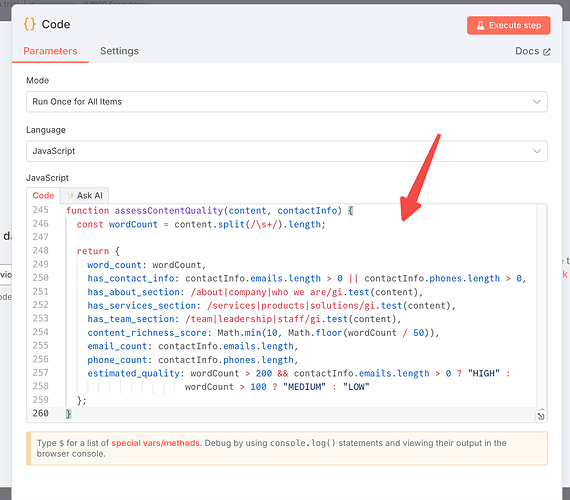 Code Node Configuration