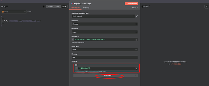 Gmail reply node with dynamic CC
