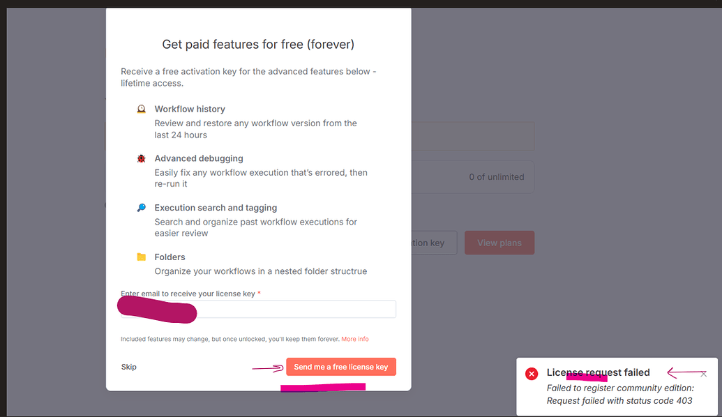 License Request Failed: 403 Error When Requesting Free License Key N8N ...