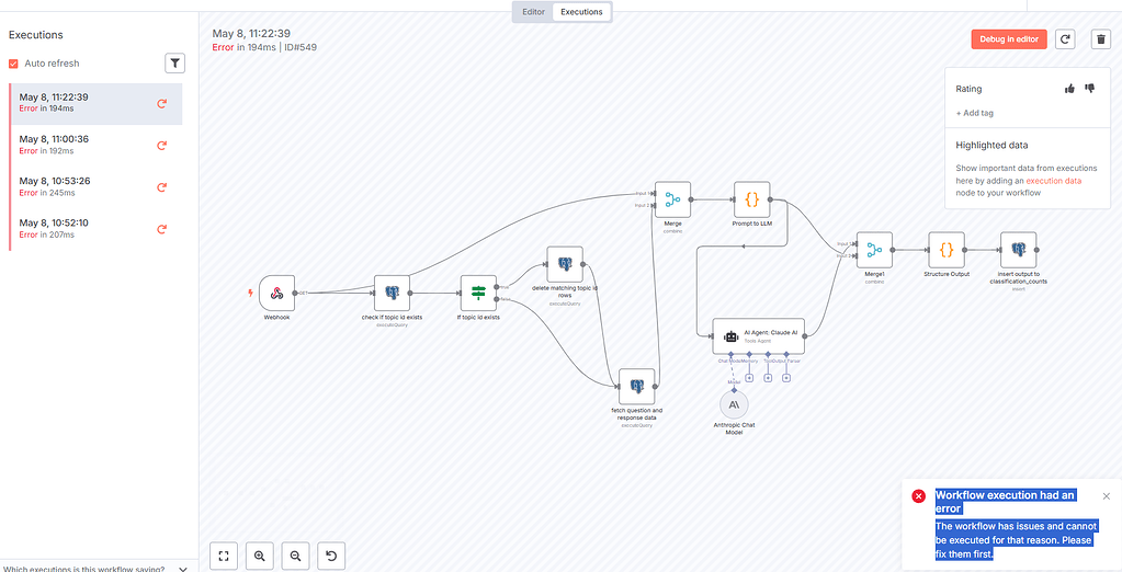 Workflow execution had an error The workflow has issues and cannot be ...