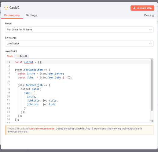 JavaScript Code Node