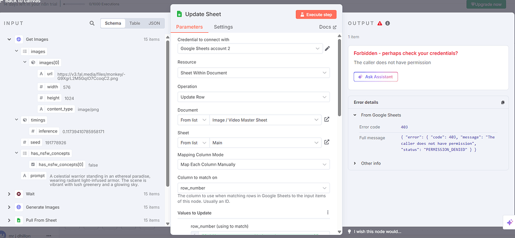Google Sheets Forbidden - perhaps check your credentials? The