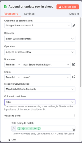 Google Sheets Node