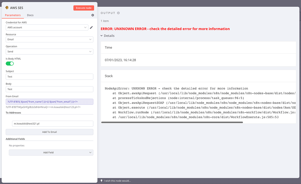 UTF8 characters in "From Email" field in AWS SES node Questions n8n
