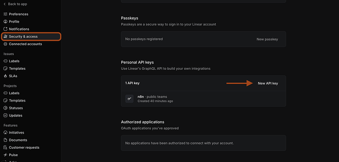 Linear API key setup