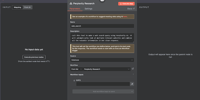 workflow perplexity research node query field