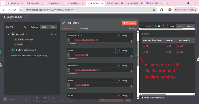 edit fields variable all declare as string