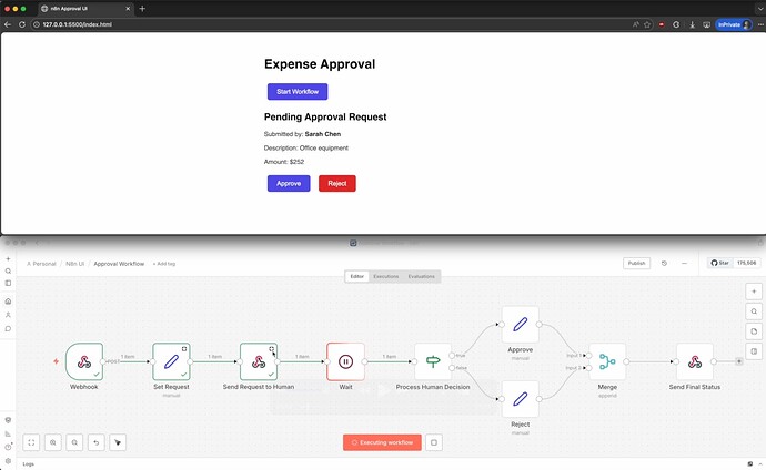 n8n web UI - approval workflow