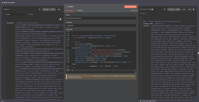Code node configuration