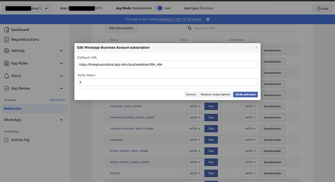 Webhook callback config