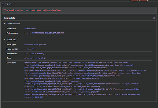 Youtube node Output - Error