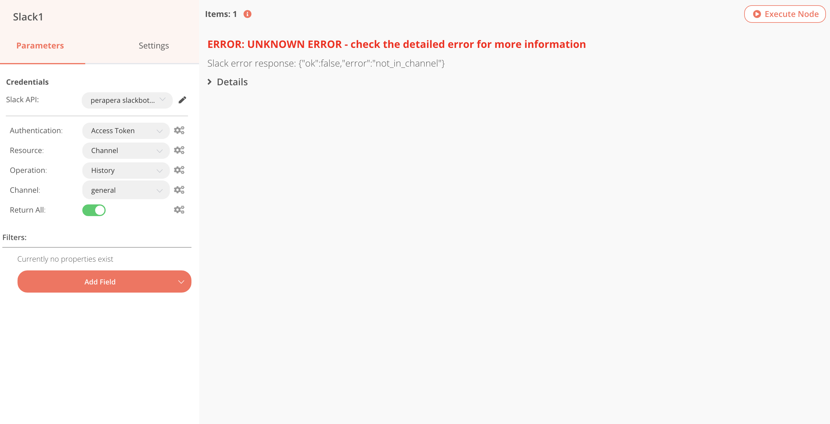 Problem in searching channel history in slack by using slack