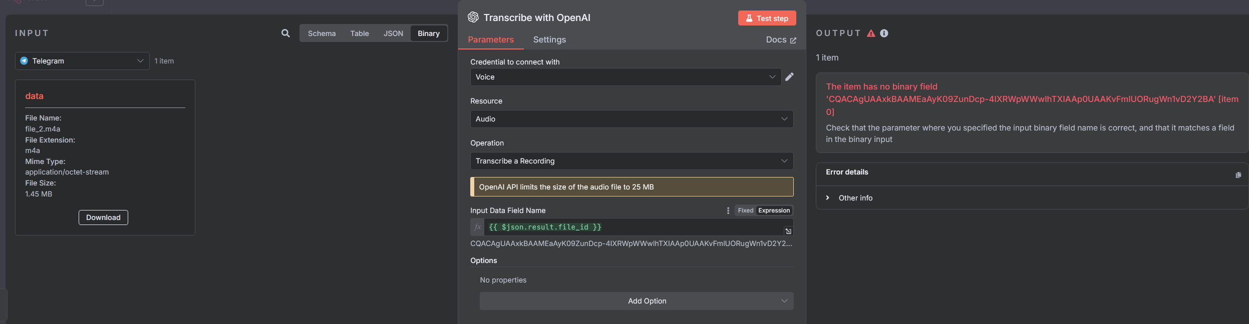 Telegram Audio File Uplodate To Openai Transcribe Questions N8n 
