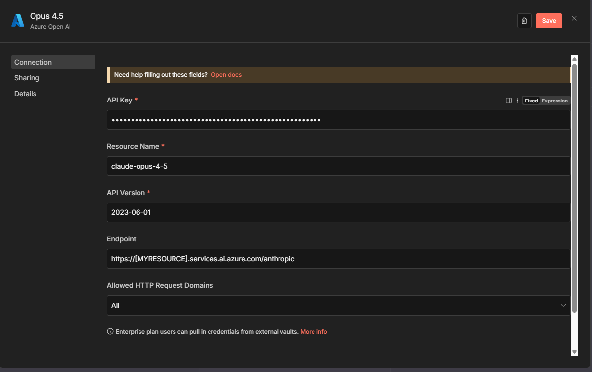 Unable to connect Opus 4.5 model on Azure AI Foundry to n8n AI Agent node -  Questions - n8n Community