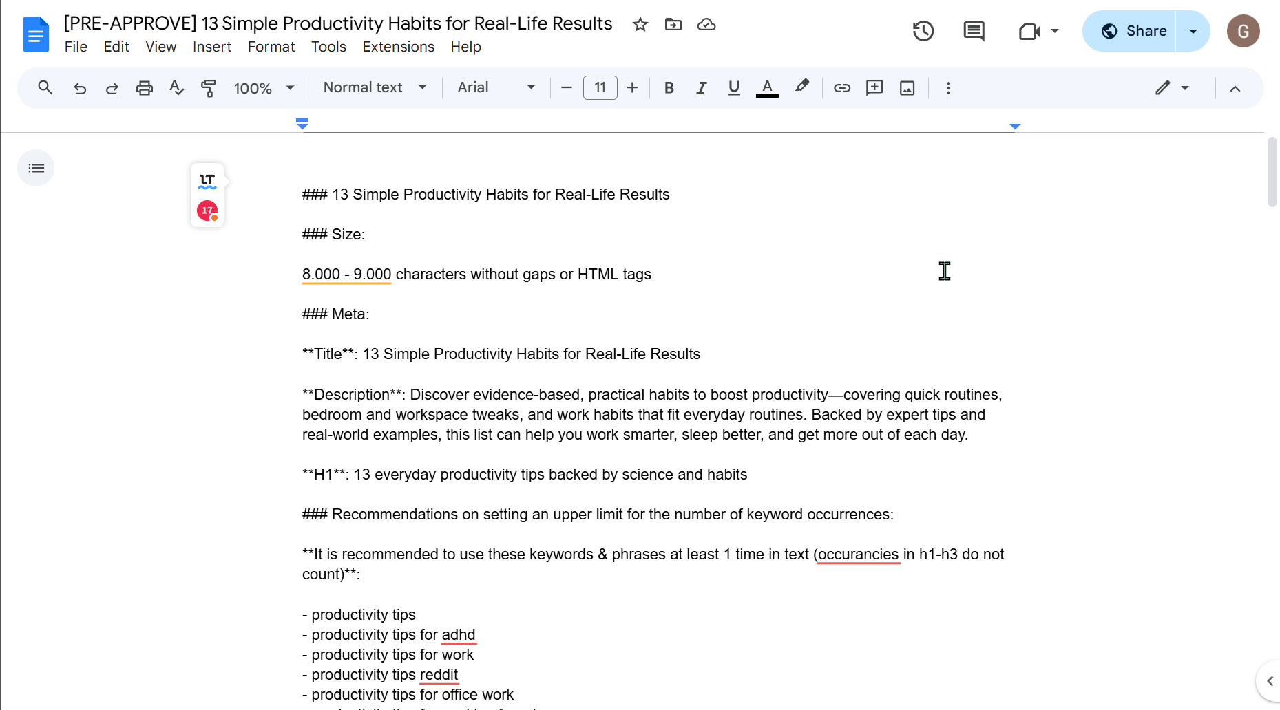 r/n8n -  The generated Google Doc brief, showing the detailed structure, H1, meta description, and topics|750xauto